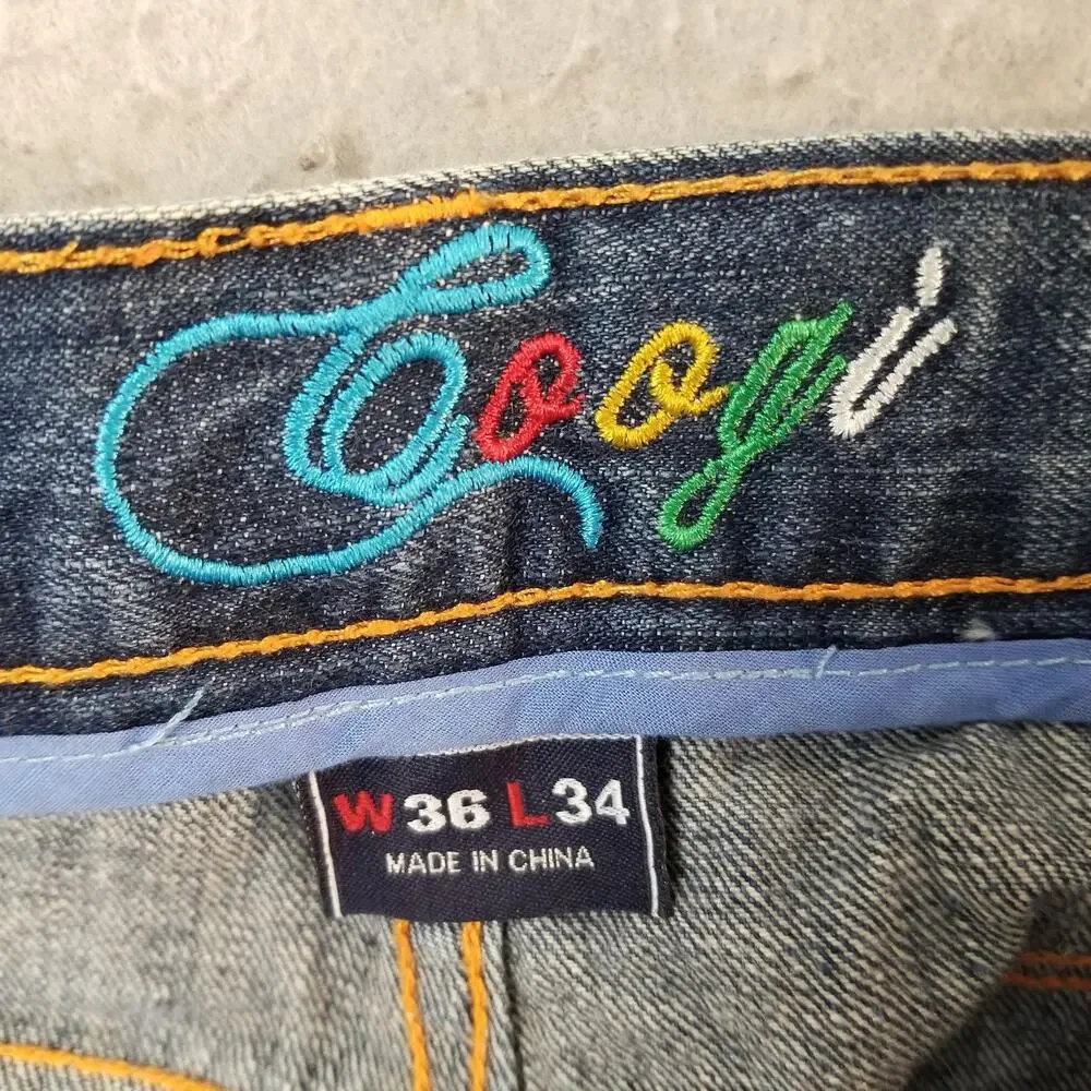 Coogi Jeans Mens 36x34 Blue Denim Embroidered Dragon Back Pocket Baggy Hip‎ Hop